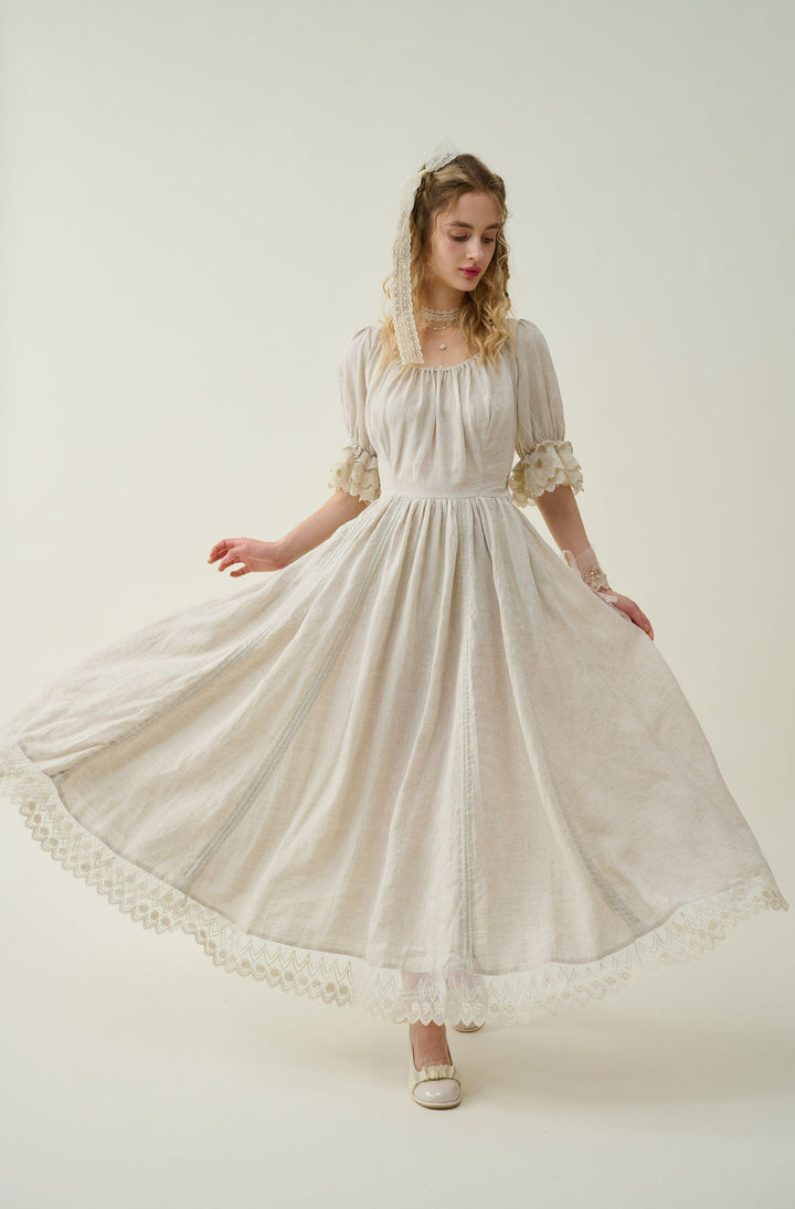 Elowen 27 | Lace Linen dress gown ( 2 way to wear )