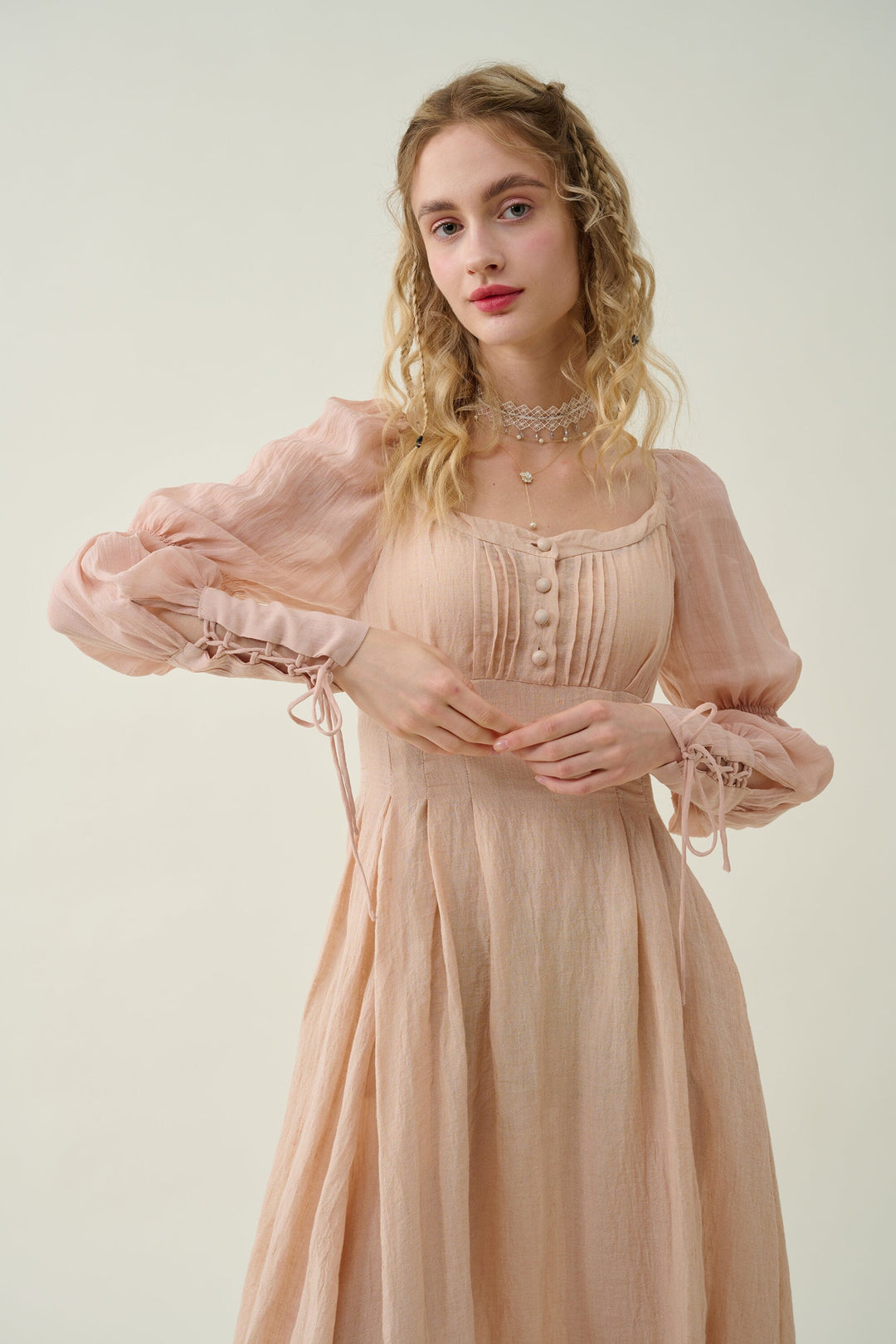 Sakura 21 | Lace-up maxi linen dress