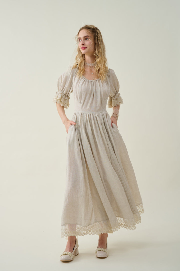 Elowen 27 | Lace Linen dress gown ( 2 way to wear )