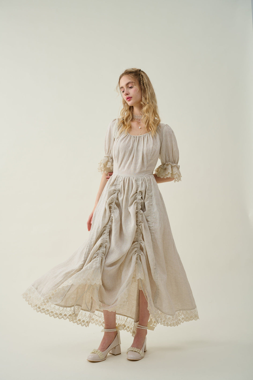 Elowen 27 | Lace Linen dress gown ( 2 way to wear )