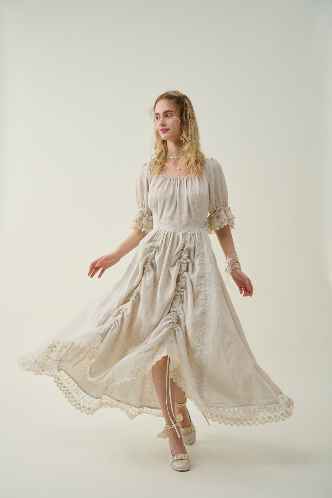 Elowen 27 | Lace Linen dress gown ( 2 way to wear )