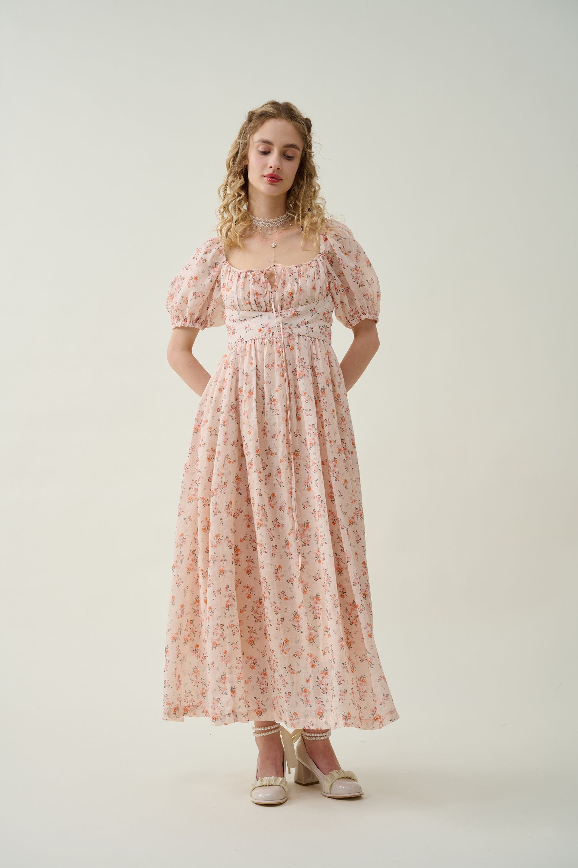 Linen floral ruched hotsell dress . Primavera linen dress