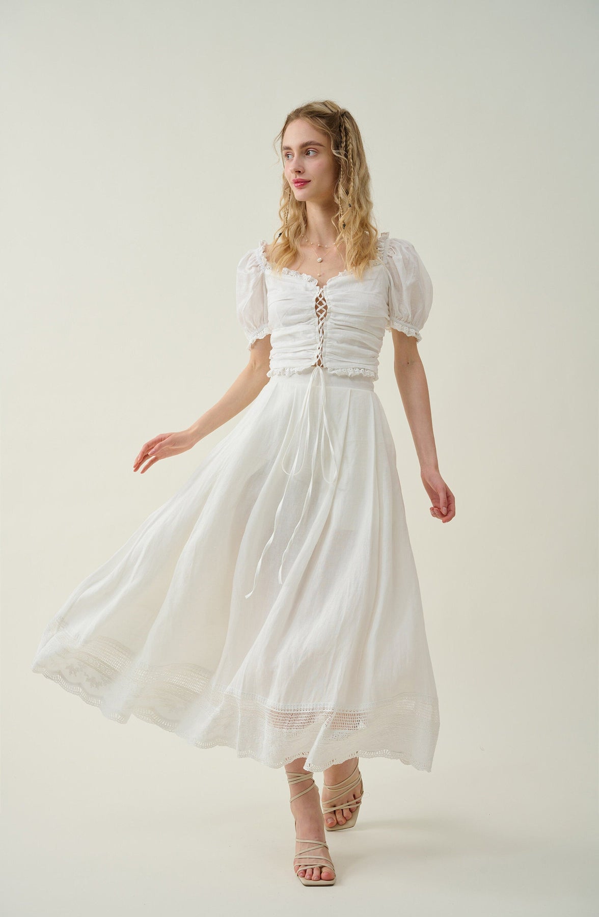 Nellie 21 |Linen skirt with Lace – Linennaive