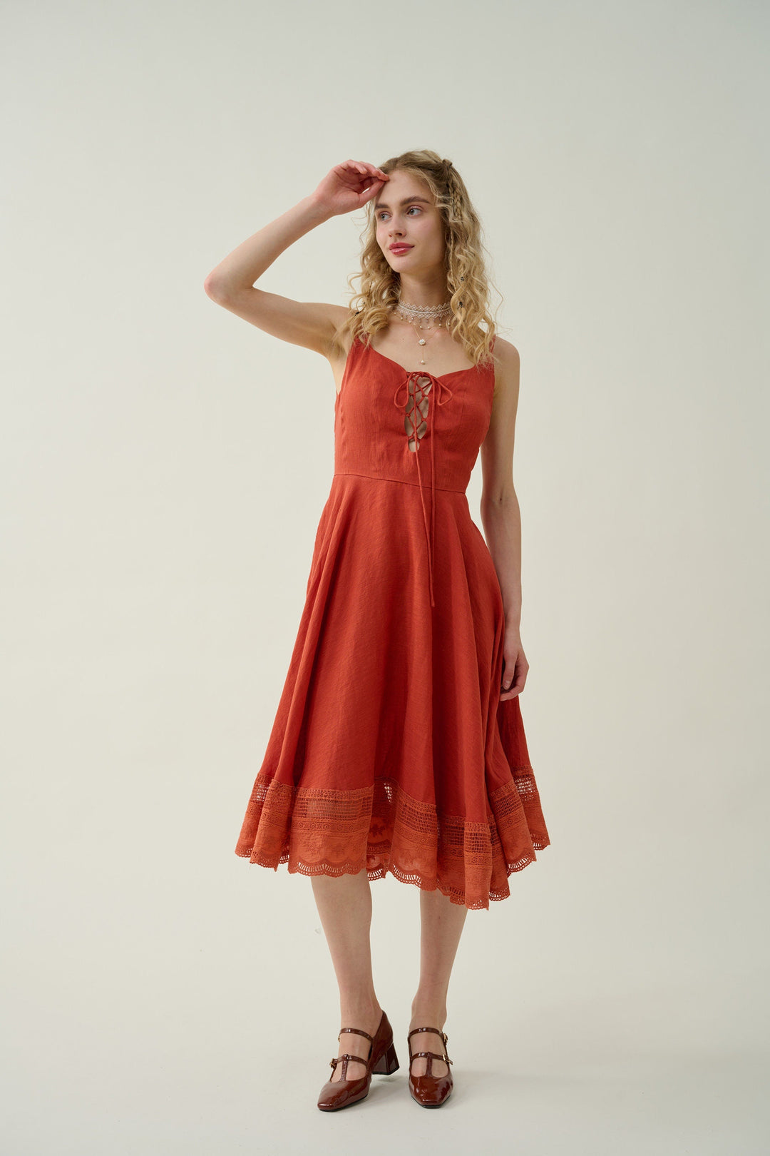 Eva | Lace & linen cocktail dress