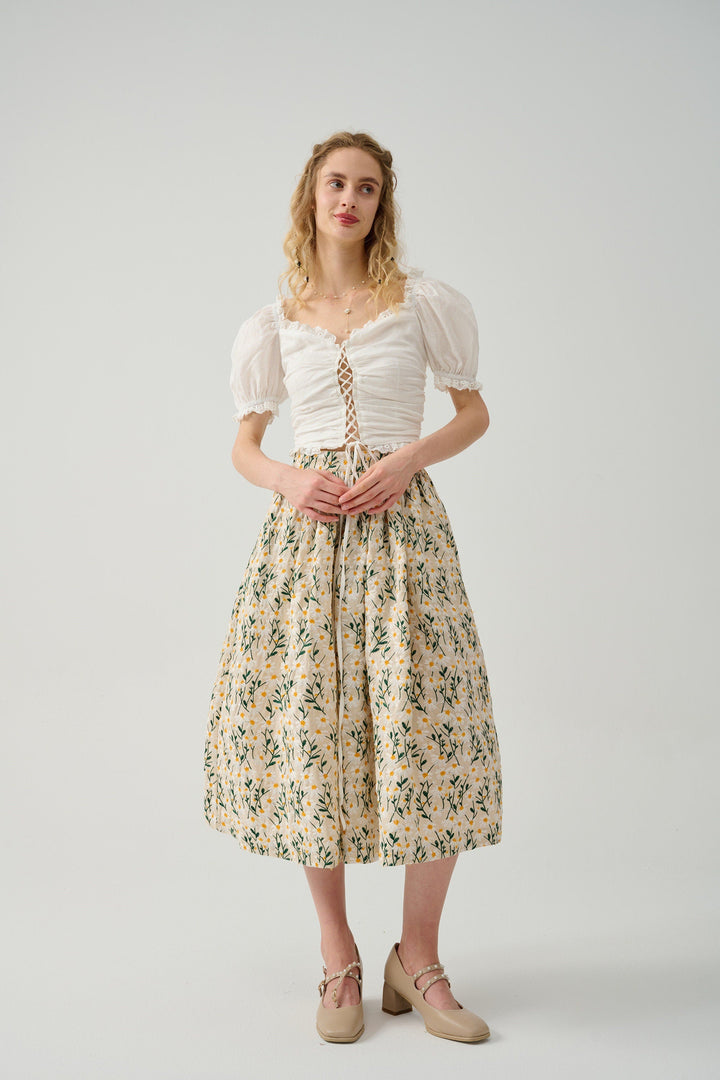 DAISY 03 | F3D Flower Embroidery Linen Skirt