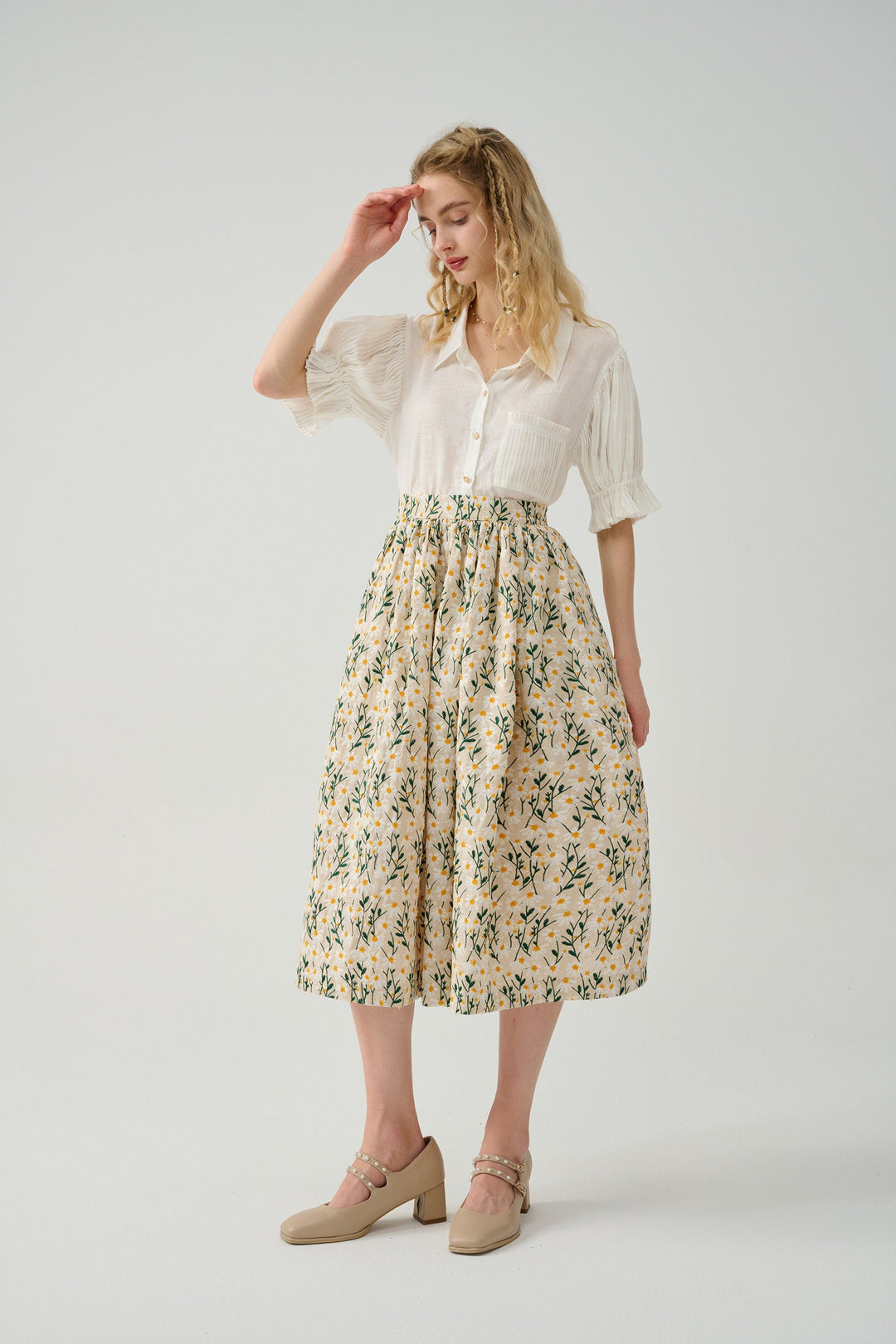 DAISY 03 | F3D Flower Embroidery Linen Skirt