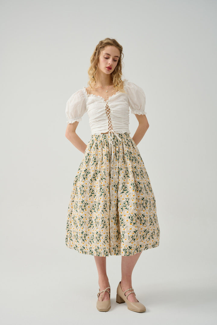 DAISY 03 | F3D Flower Embroidery Linen Skirt