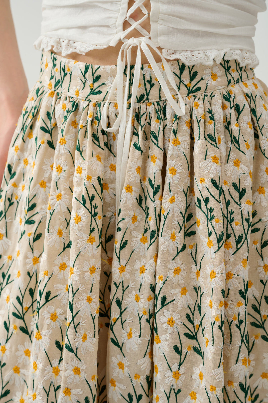 DAISY 03 | F3D Flower Embroidery Linen Skirt