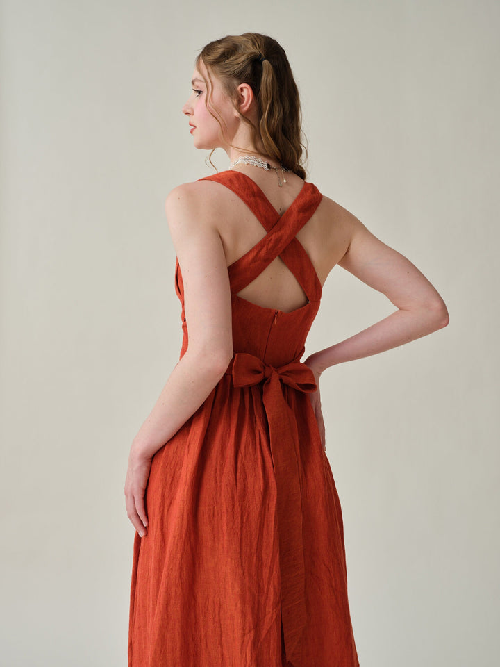 Vetiver 23 | cross back linen dress