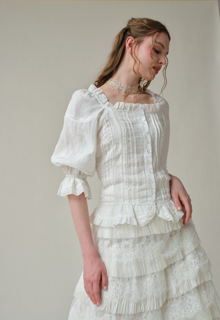 Martha 21 | Handmade lace linen blouse