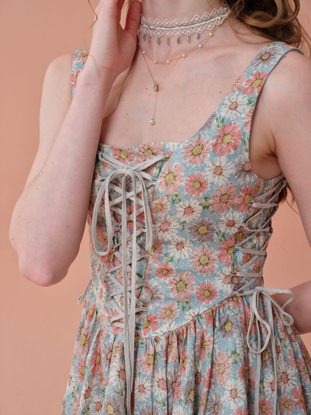 Adelia 17 | lace up daisy linen dress