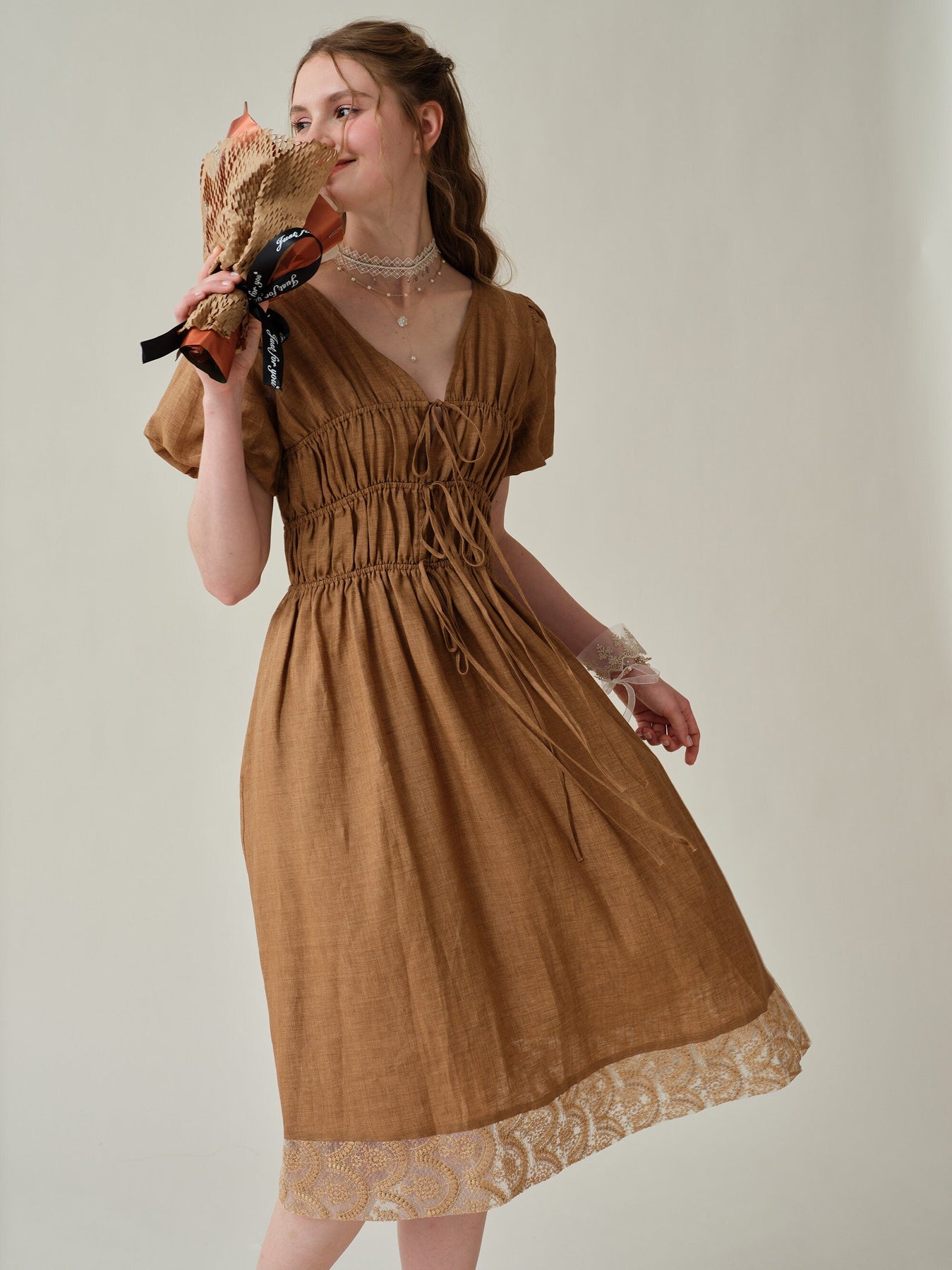 Linen mid-length dress Faithfull The Brand Brown size XS International in  Linen - 42117800