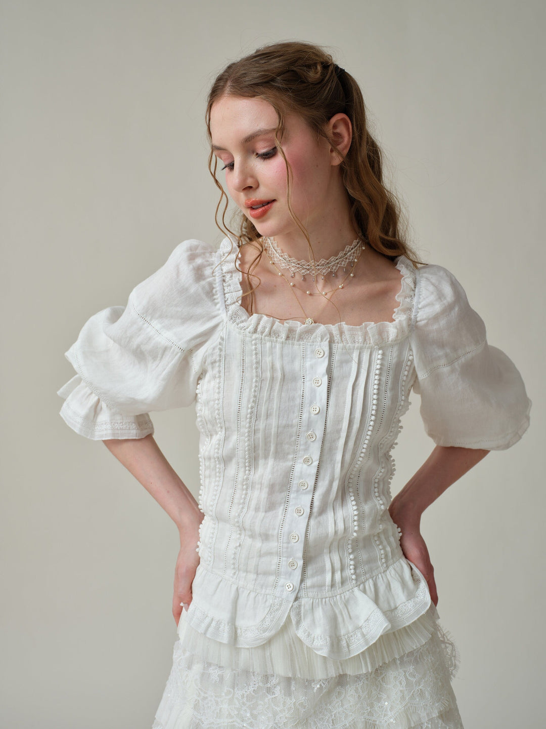 Martha 21 | Handmade lace linen blouse