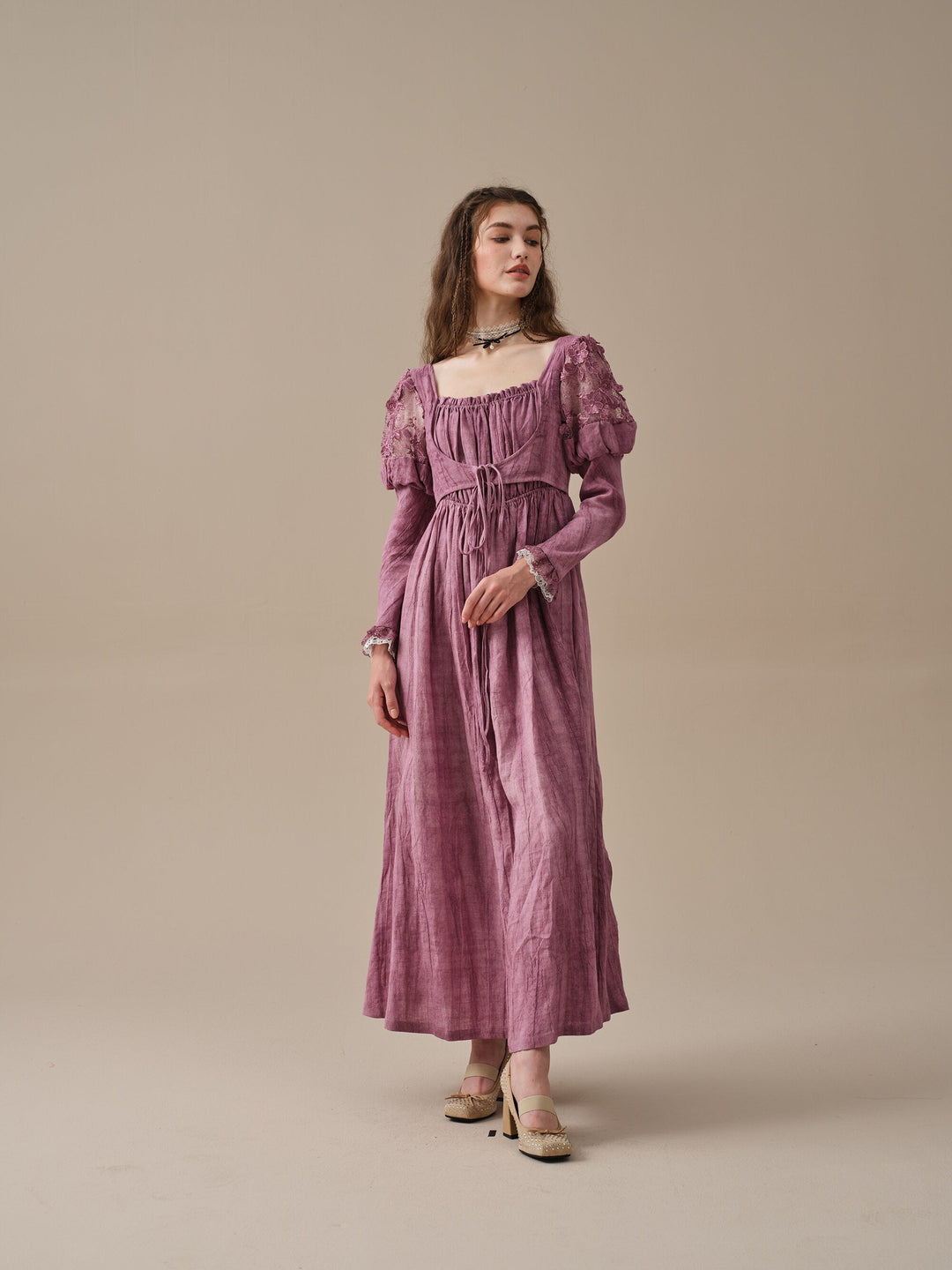 Edwina 22 | Lace regency linen dress