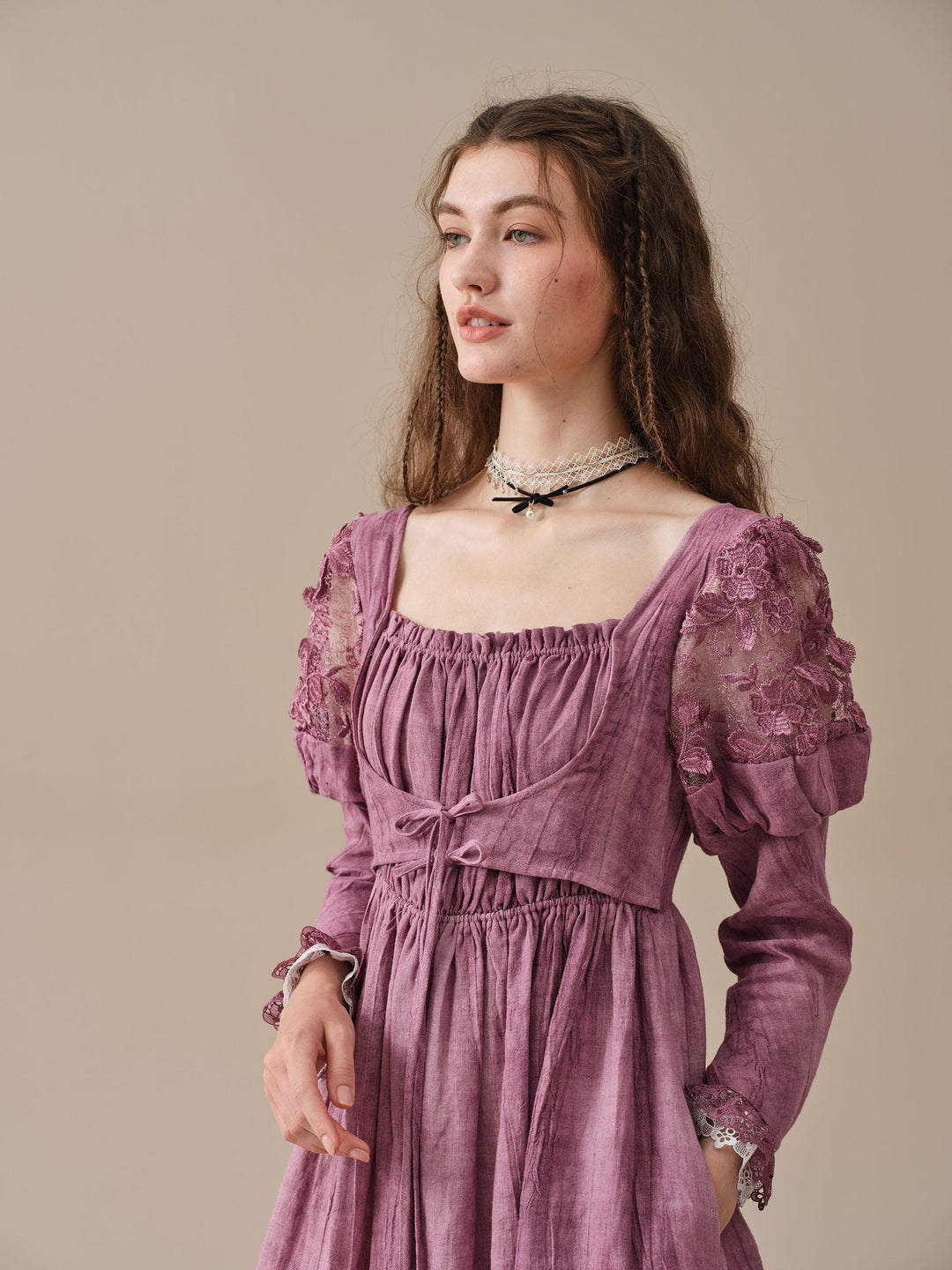 Edwina 22 | Lace regency linen dress