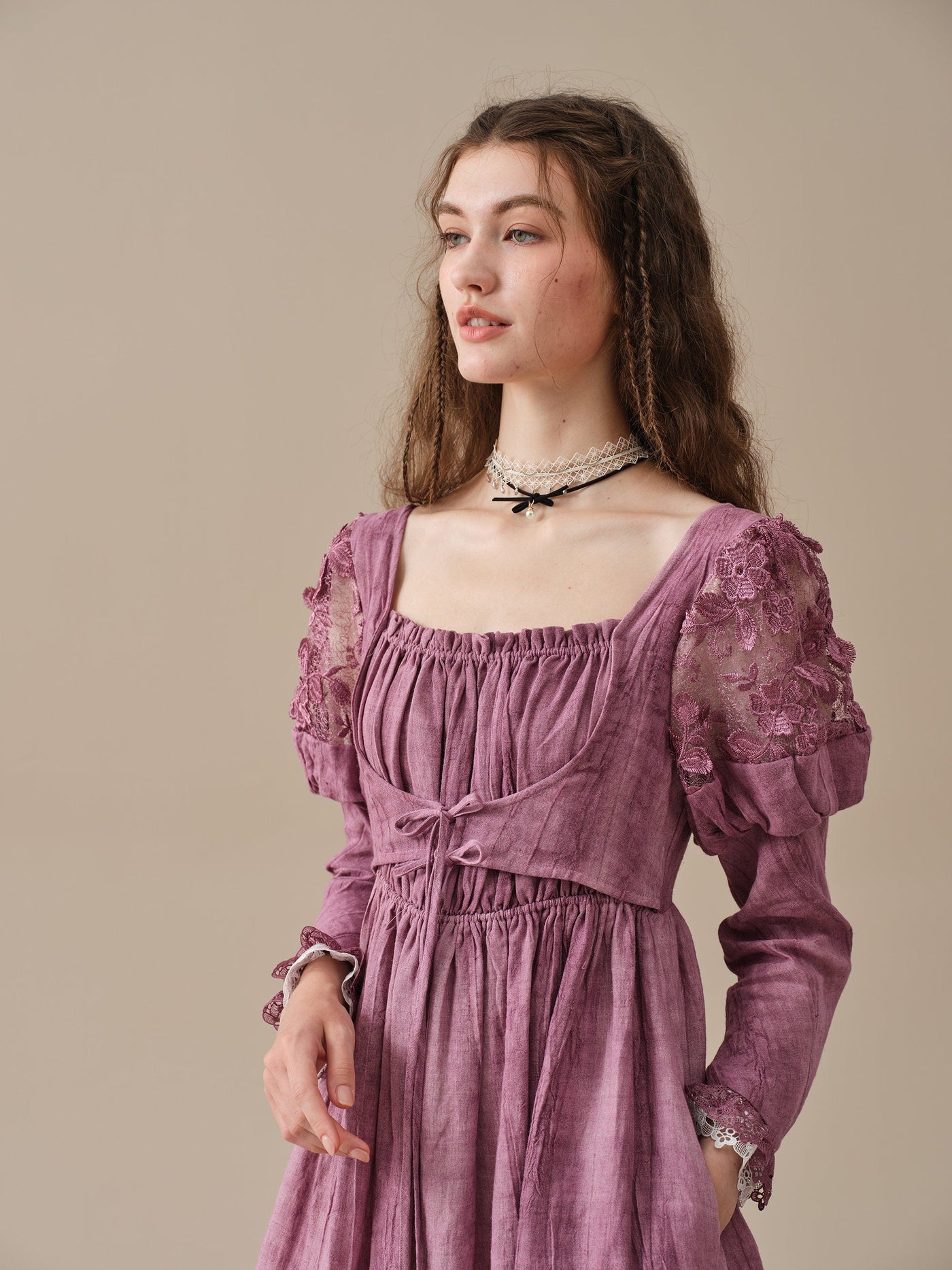 Edwina 22 | Lace regency linen dress – Linennaive