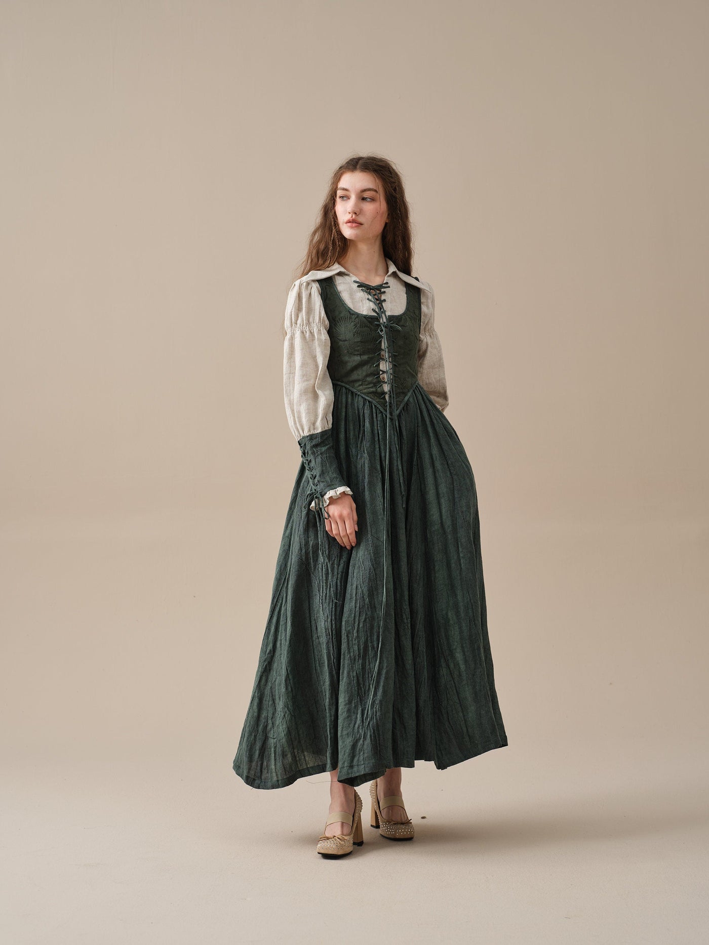 Anis 23 | Lace-up Jacquard Linen Corset Dress – Linennaive