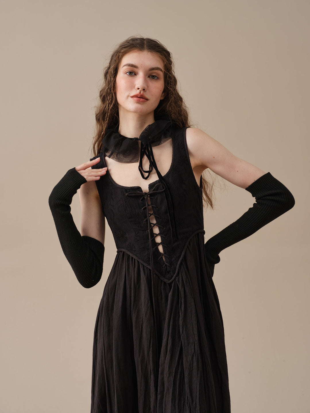 Anis 23 | Lace-up Jacquard Linen Corset Dress