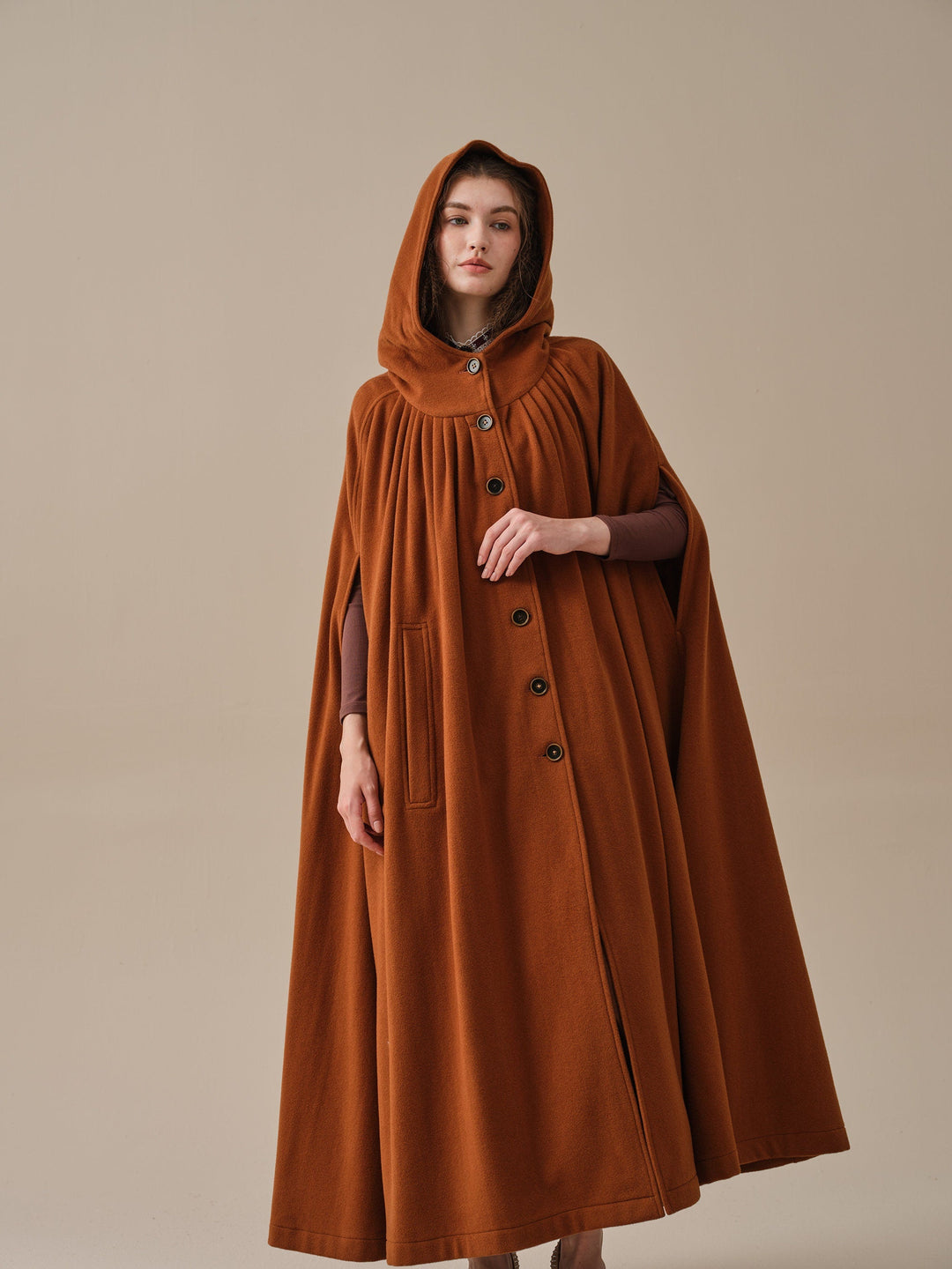 ARIEL 14 | HOODED WOOL CLOAK COAT