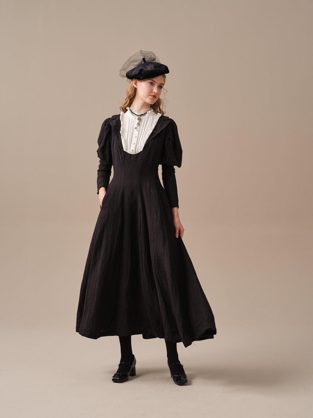 Luna 19 | 100% linen pintucked black dress