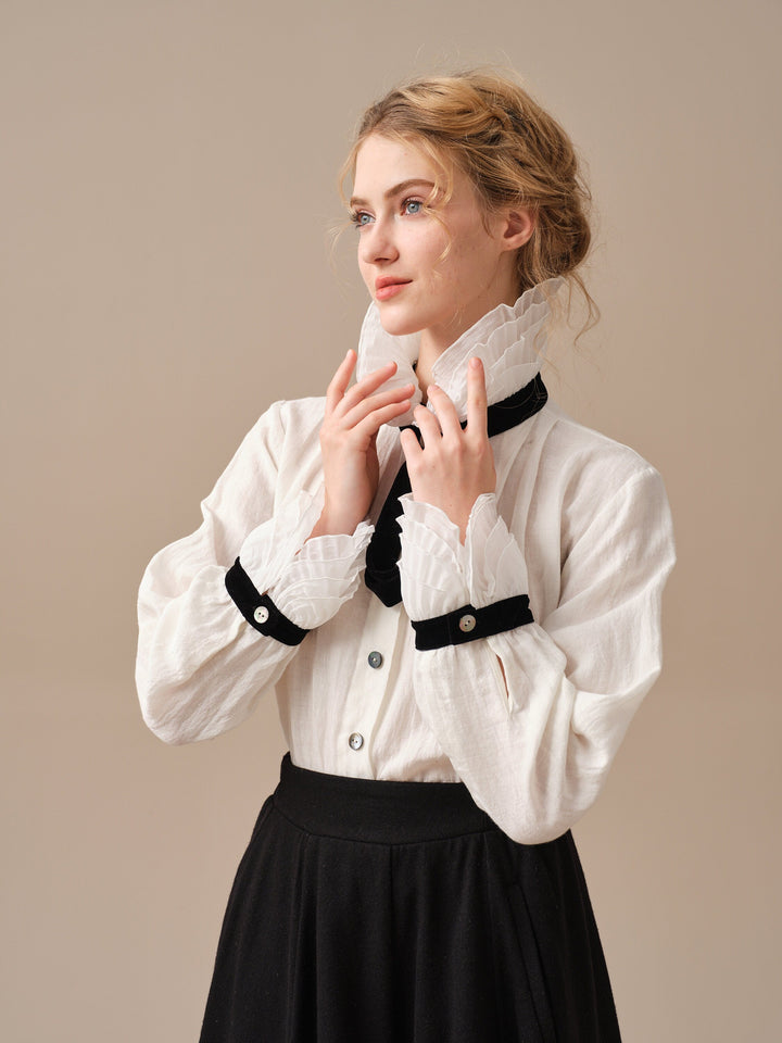 FELICIA 12 | Ruffled White Linen Shirt